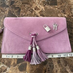 Louis Vuitton Padlock & Light Purple Suede Clutch with Tassels